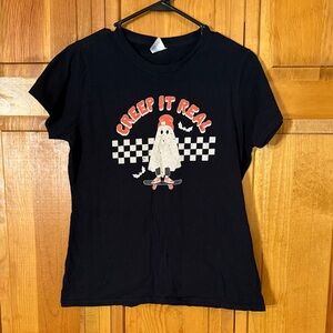 Black Creep it Real Graphic Tee with Ghost